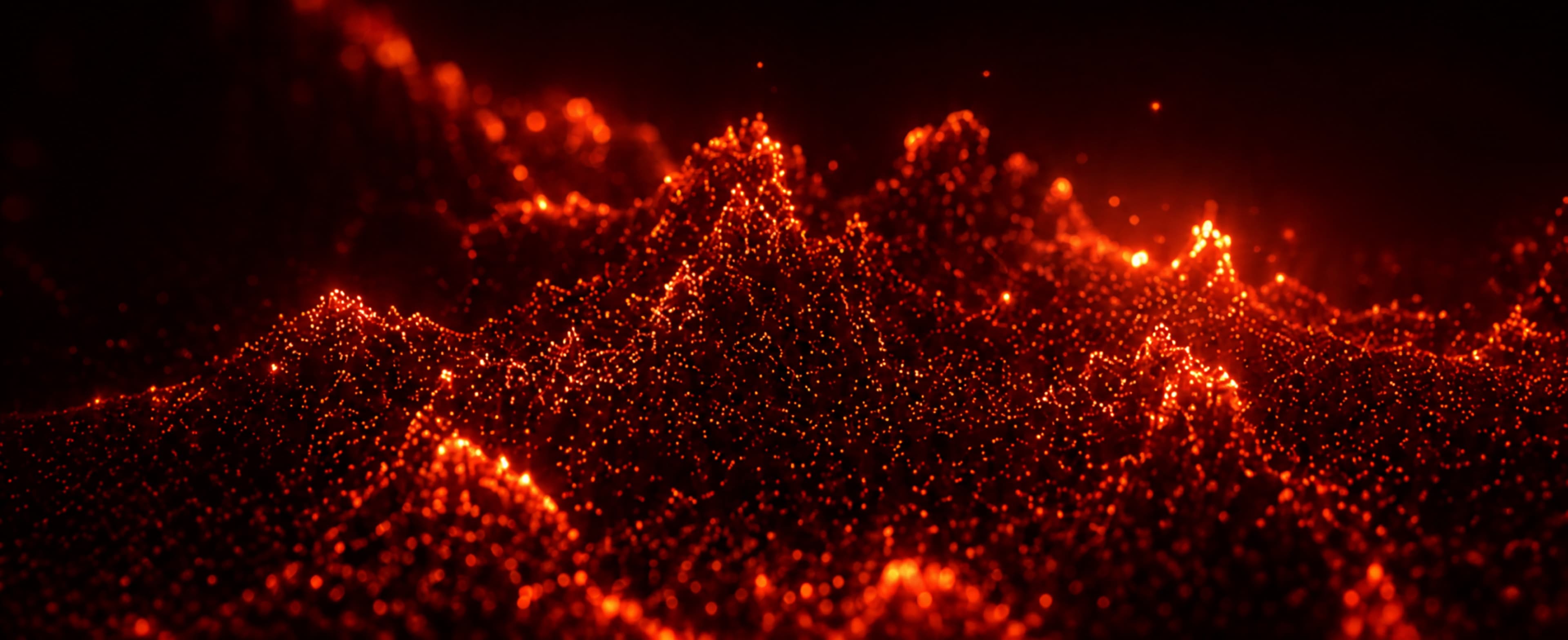 A red particle field representing patterns emerging from complex product data